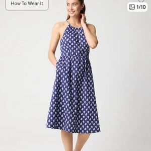 J. Crew Navy Blue Printed Midi Dress